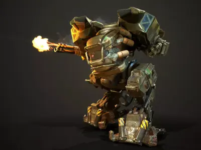 Rigged Battle Mech PBR Game Ready Low Poly Free low-poly 3D model