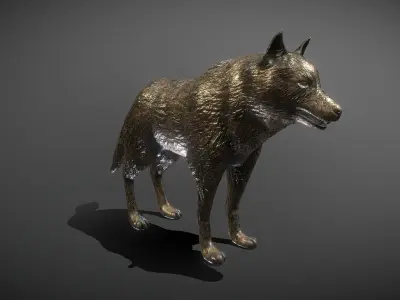 Wolf Bronze Statue Low-poly 3D model