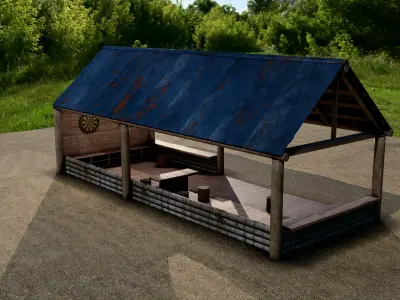 Rustic Wooden Shelter Pavilion 3D Model Free low-poly 3D model