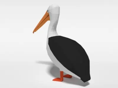 Low Poly Cartoon Pelican Low-poly 3D model