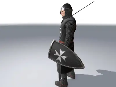 Knight Hospitaller rigged animated game ready PBR  Low-poly 3D model