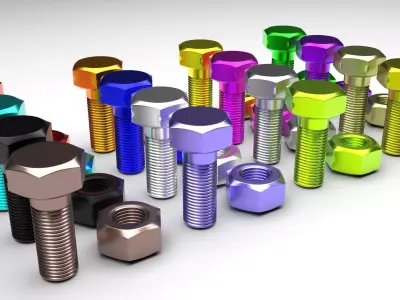Colored Bolts and Nuts Set 3D model