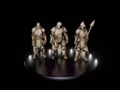 3D 3 Warrior - Medieval fantasty science fiction 3 warriors Low-poly 3D model