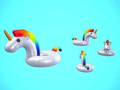 SWIMMING RING UNICORN CARTOON STYLIZED Low-poly 3D model