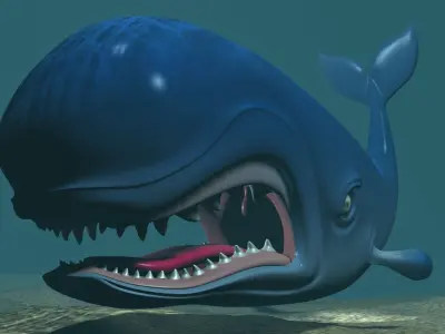 Monstro Cartoon Whale Rigged Low-poly 3D model