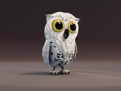 Cartoon Snowy Owl 3D Model Low-poly 3D model