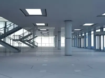 Modern Glass Building Interior And Exterior 3D model