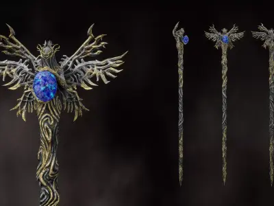 Elder Angel Staff - Game ready 3D model Low-poly 3D model