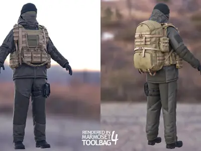 Female Military Winter Outfit  Low-poly 3D model