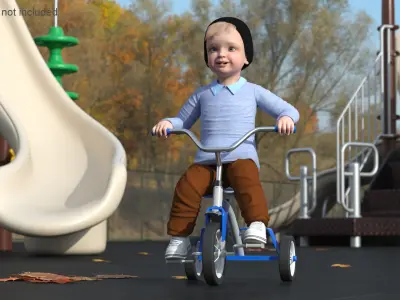 One Year Old Toddler on a Tricycle 3D model