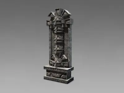 Aztec stone artefact wall Low-poly 3D model