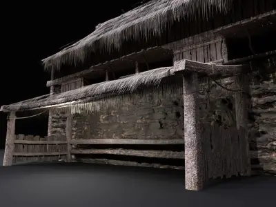 Realistic Medieval Barn Low-poly 3D model