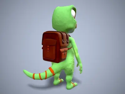 cartoon gecko Traveler Low-poly 3D model