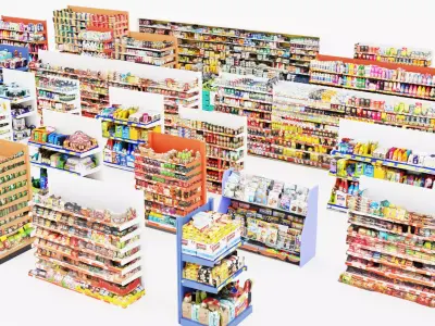 Market Shelves Low-poly 3D model