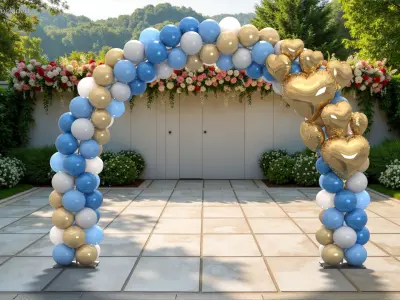 Party Balloon Arch with Golden Hearts 3D model