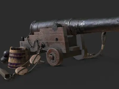 Old Naval Cannon - Dark Wood Low-poly 3D model
