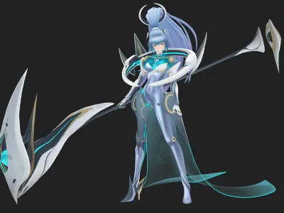 Future female sickle warrior Low-poly 3D model