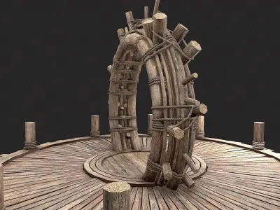 Medieval Wooden Circular Platform Arena 1 Low-poly 3D model
