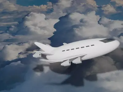 Airplane flying in clouds Low-poly 3D model