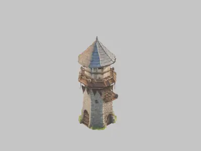Lowpoly Stylized medieval tower Low-poly 3D model