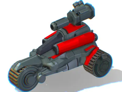 Animated Light Motorcycle with Big Gun on Roof Low-poly 3D model