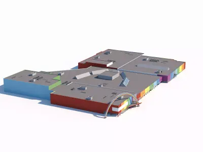 Modern shopping mall with colorful exterior design 3D model