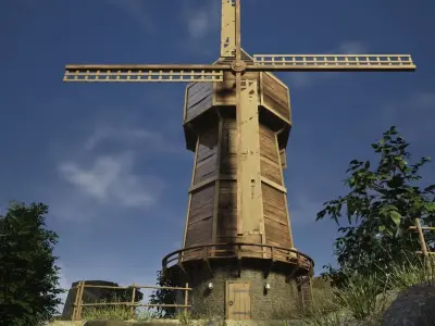 Windmill wooden fence Low-poly 3D model