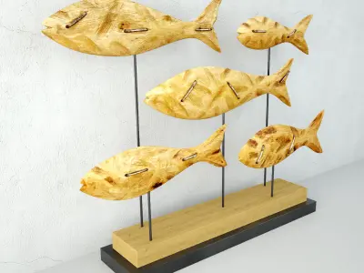 Mango Wood Fish Statue 3D model