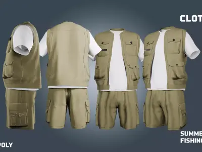 summer and fishing and jungle -clothyfic outfit Low-poly 3D model