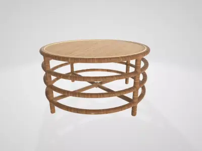 Storied Home Rattan and Banana Leaf Round Coffee Table Free low-poly 3D model