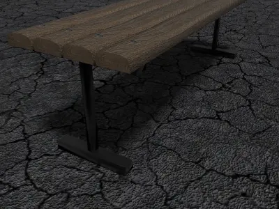 Bench wooden in desert Low-poly 3D model