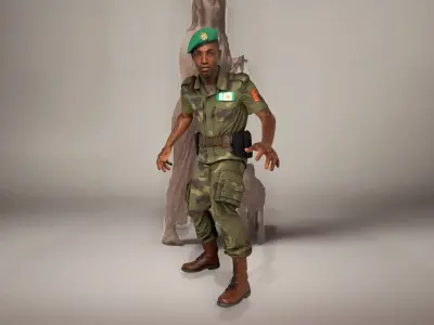 Nigerian Soldier Full Body Portrait Low-poly 3D model