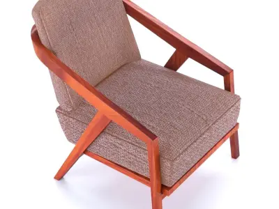 chair wooden lounge with tan upholstered seat Free 3D model