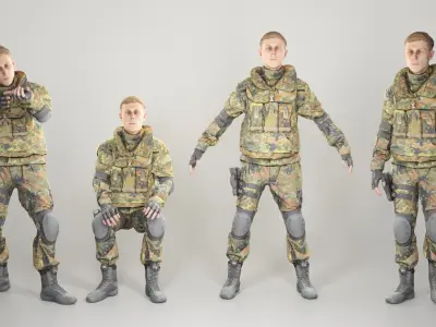 Animated young soldier in Bundeswehr military uniform 205 Low-poly 3D model