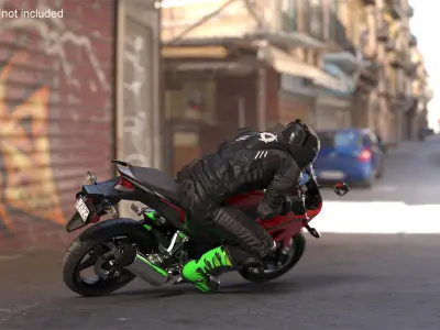 Racing Motorcycle with Rider Turning 3D model