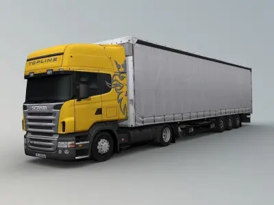 Euro truck with euro mega trailer Low-poly 3D model