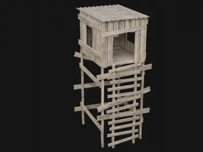 POST APO WOODEN WATCHTOWER IMPROVISED PLATFORM FORT SHELTER Low-poly 3D model