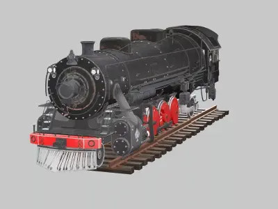 Steam Locomotive Old Train Low Poly 3D Model Low-poly 3D model