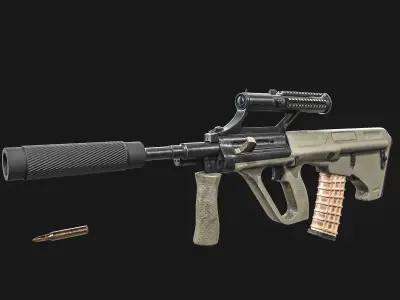 Steyr Aug Assault Rifle with Silencer Low-poly 3D model