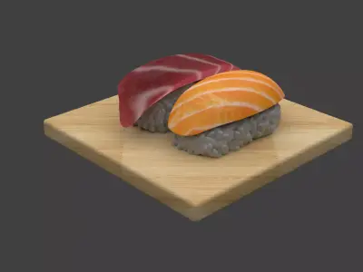 Sushi Set on wooden cutting board 3D model