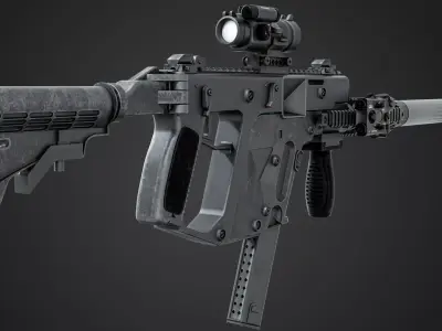 Game Ready Low Poly Tactical SMG Rifle PBR Textured Low-poly 3D model