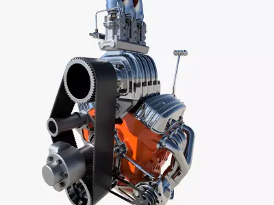 Cartoon V8 vintage engine 3D model