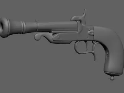 Hammer Pinfire Blunderbuss Pistol Low-poly 3D model