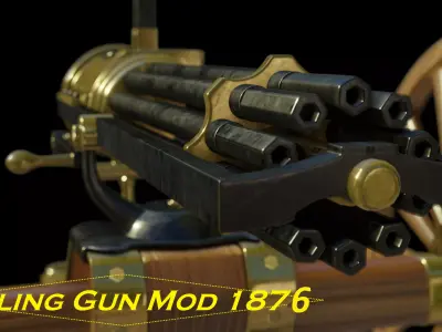 Gatling Gun Low-poly 3D model