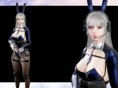 Girl Bunny Military Low-poly 3D model