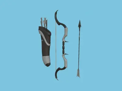 Archer Bow 01 Black Gray - Quiver Fantasy Weaponry Low-poly 3D model