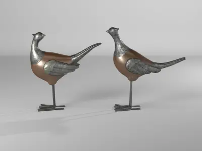 Doughty Polystone Metal Pheasant Figurine Set Low-poly 3D model