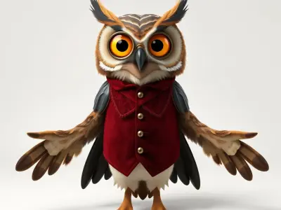 Wise Owl Character Model Rigged and Animated with Textured De... Low-poly 3D model