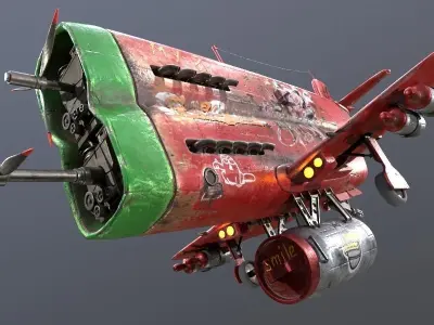 Stylized realistic red-green airplane Low-poly 3D model