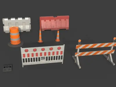 Road Barriers kit PBR Game Ready Free low-poly 3D model
